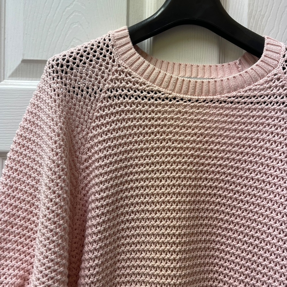 Ann Taylor Women's Size L Pink Open Knit Sweater Balloon Raglan Sleeve